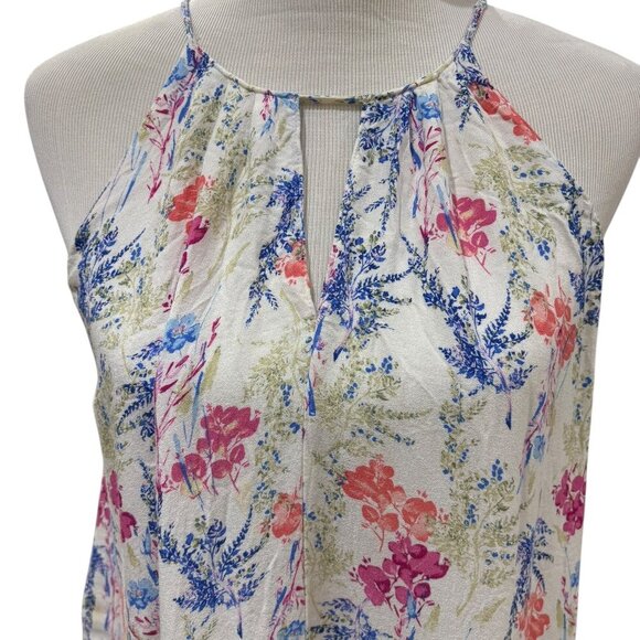 Lush Floral Halter Top, Keyhole Opening in Front, Tie Back Closure Size Small - Picture 3 of 12